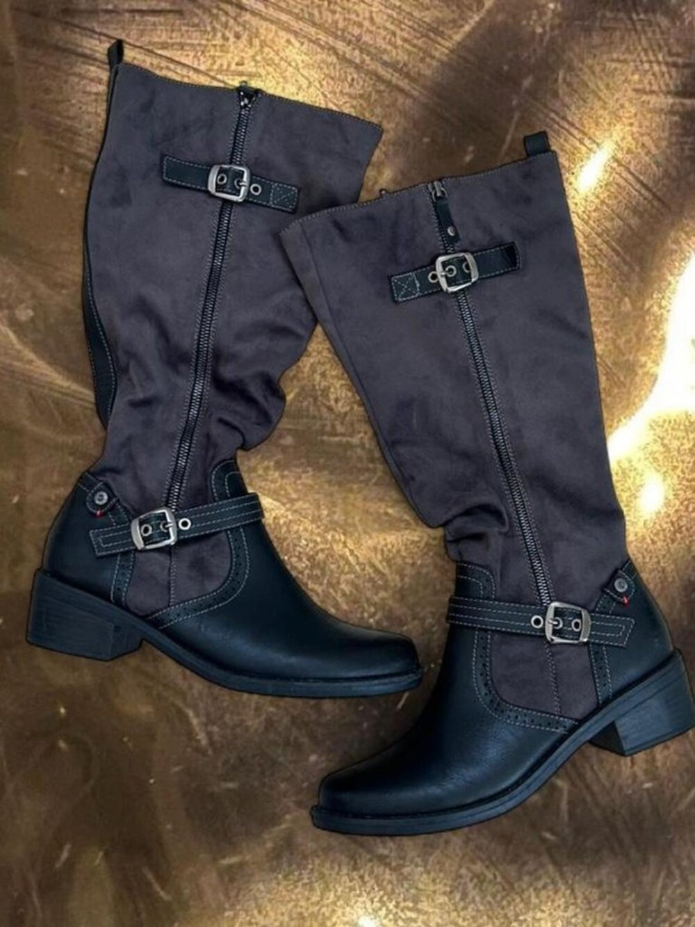 Extreme by Eddie Marc Slate Grey Riding Boots ⭐️ Knee High Suede & Metal Buckles